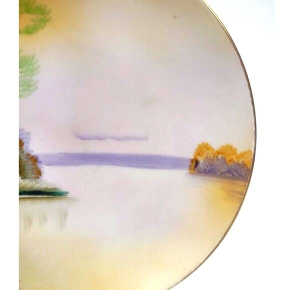Vintage Meito China Hand Painted Landscape Plate Frank J Donahoe Sunset Hut - Picture 6 of 7